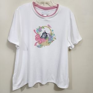 Vintage Alfred Dunner embroidered cat in a basket short sleeve shirt wom…